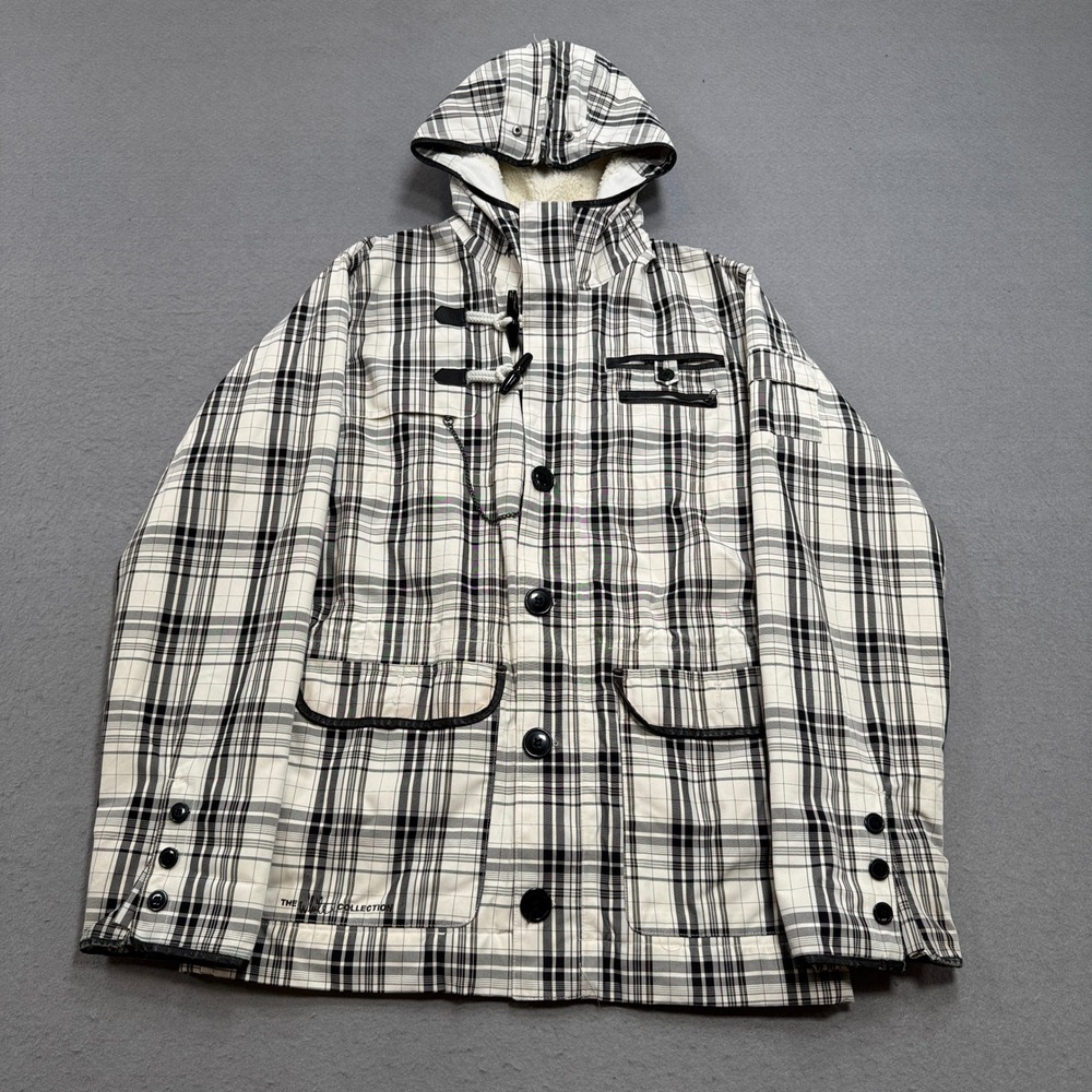 Burton White Collection Jacket Men's Medium Plaid Dryride Toggles Snowboard Ski